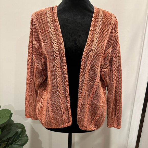Leslie Wright Handwoven Open Cardigan – One Size – Rust & Brown Chevron Pattern - Picture 1 of 9